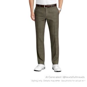 Cross Sweden 34x30 Olive Windowpane Golf Trousers Mens